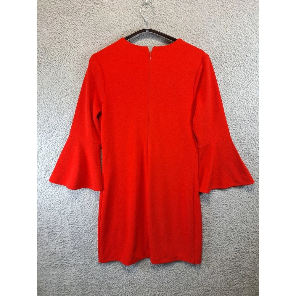 Express Mini Dress Women Small Red Stretch Bell Sleeve Keyhole Neckline Back Zip